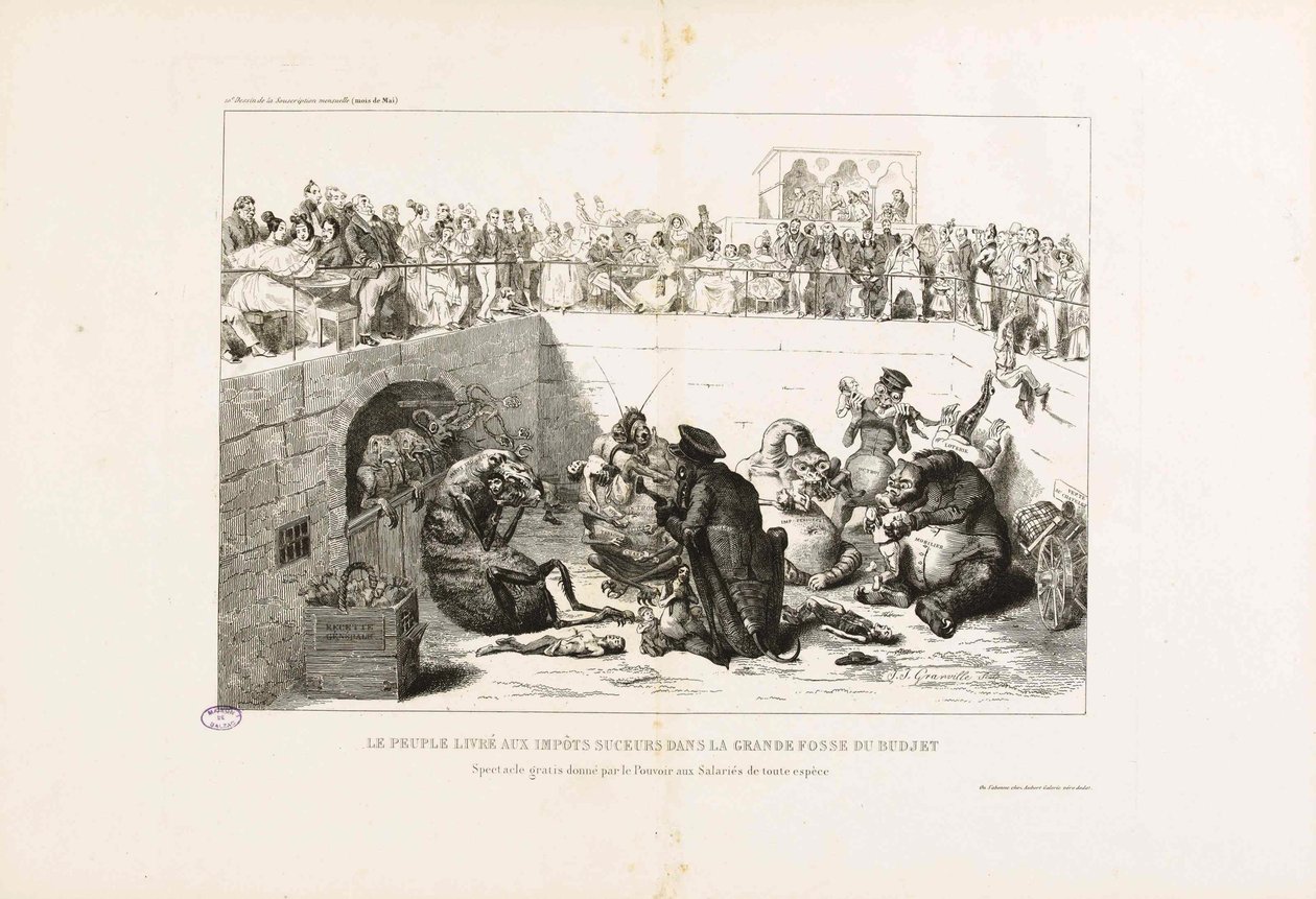Das Volk an den Vampirsteuern ausgeliefert. Aus La Caricature, 1833 von Jean Jacques Grandville