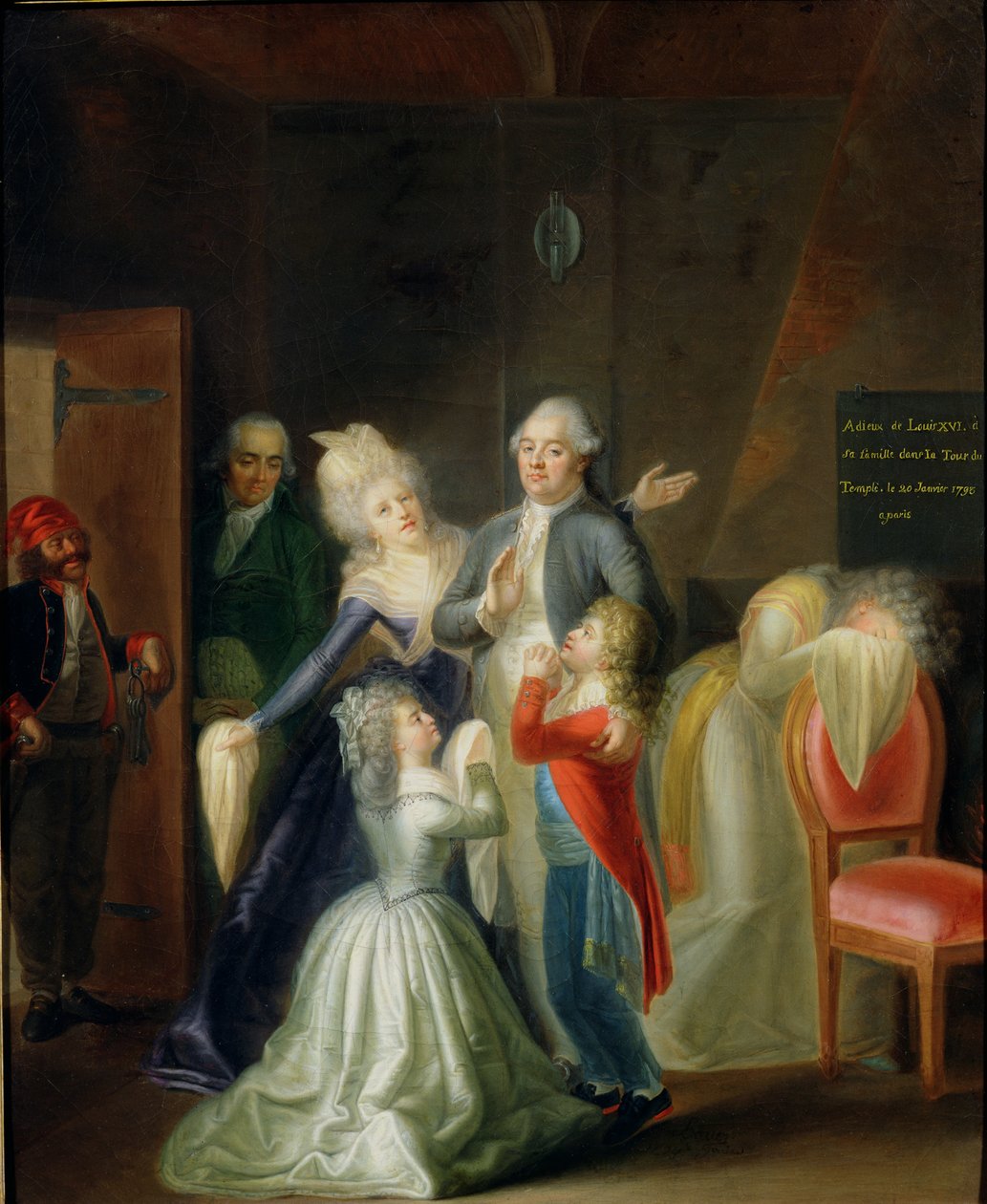 Abschied von Ludwig XVI. durch seine Familie im Tempel, 20. Januar 1793 von Jean Jacques Hauer