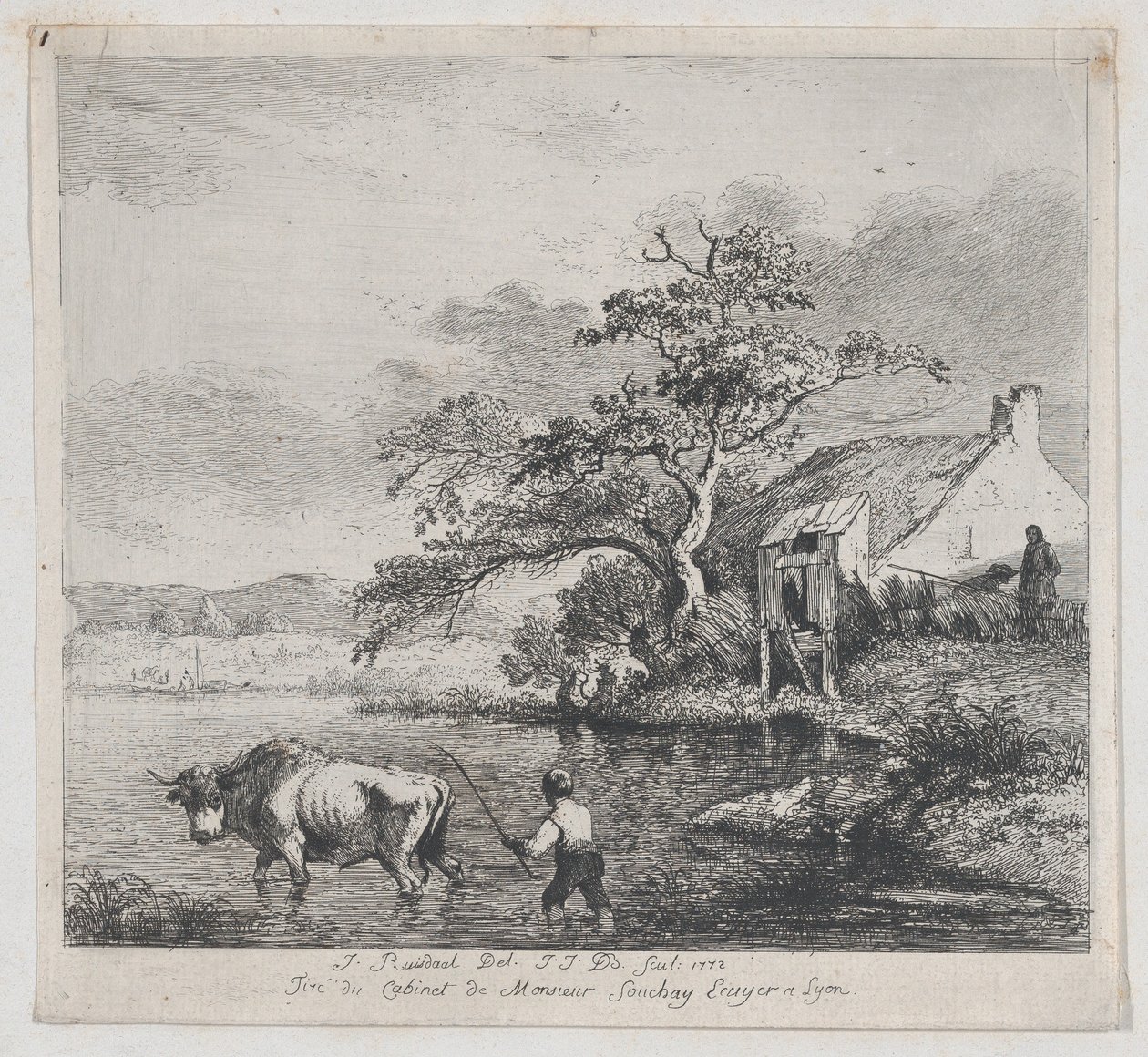 Hirte und Stier, nach Ruisdael, 1772 von Jean Jacques de Boissieu