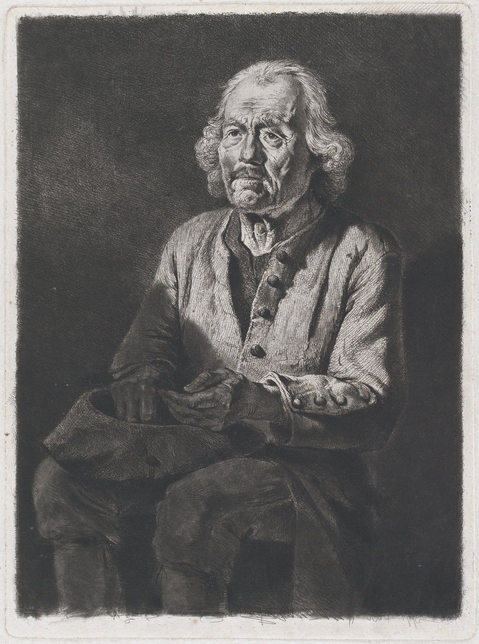Sitzender Bettler: Porträt von Old Girard, einem Bauern aus Chasselay, 1772 von Jean Jacques de Boissieu