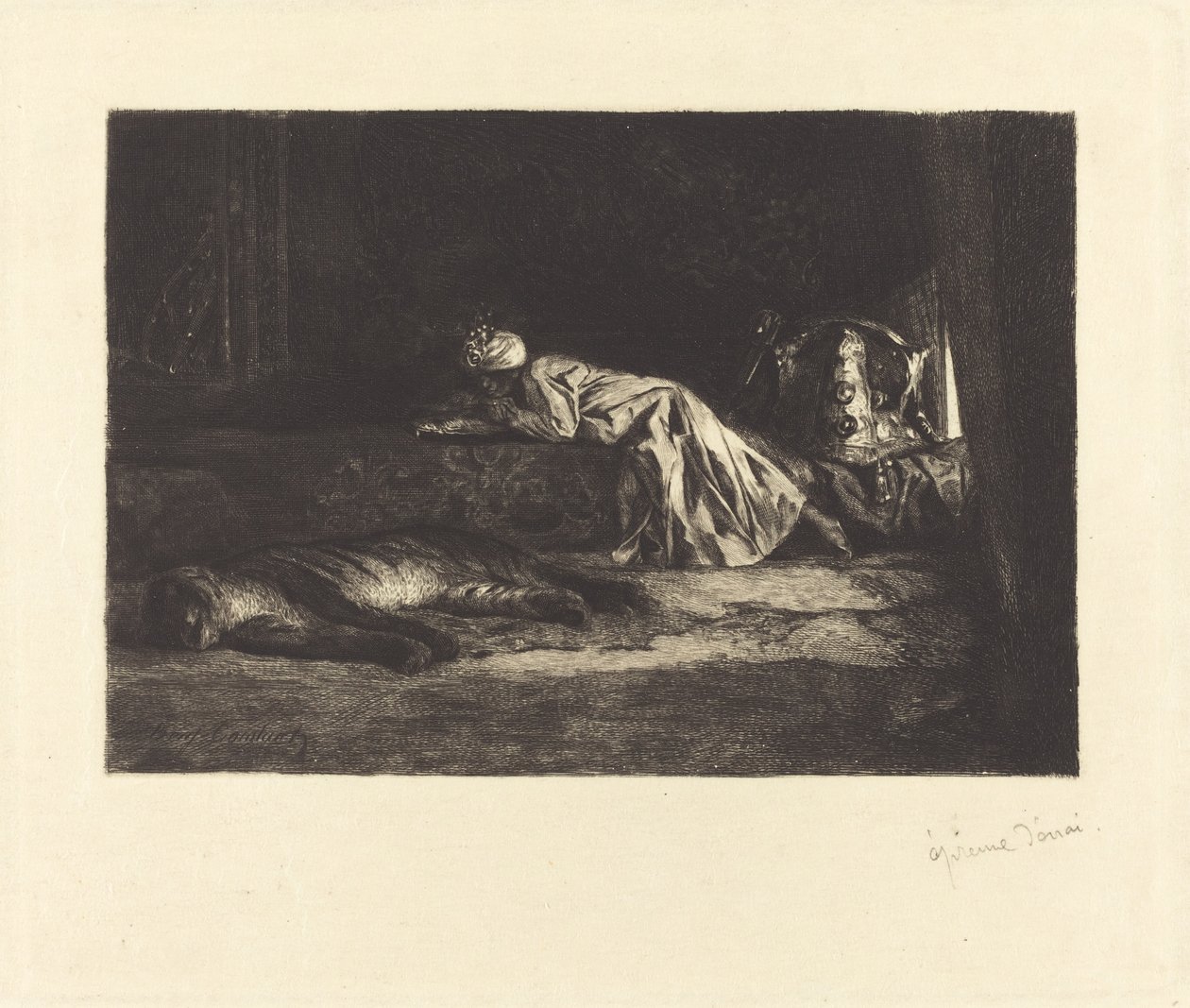 Orientalisches Interieur mit schlafendem Tiger von Jean Joseph Benjamin Constant