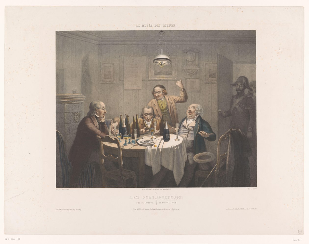 Polizei unterbricht eine Gesellschaft trinkender Männer (Museum van de lachers) von Jean Julien Jacott