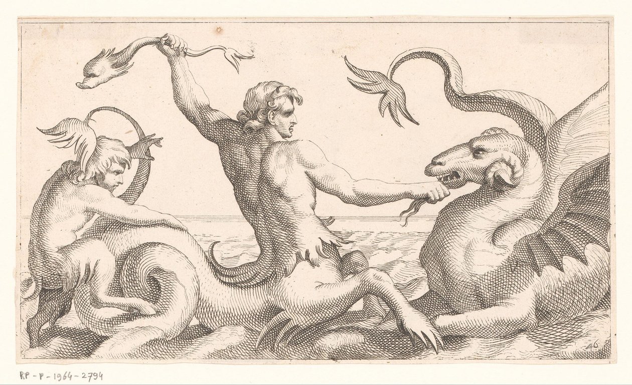Triton im Kampf mit einem Seemonster von Jean Lepautre (attributed to)