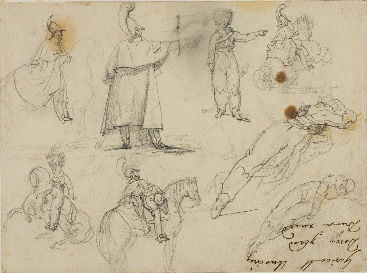 Skizzen von Soldaten und Pferden von Jean Louis André Théodore Géricault