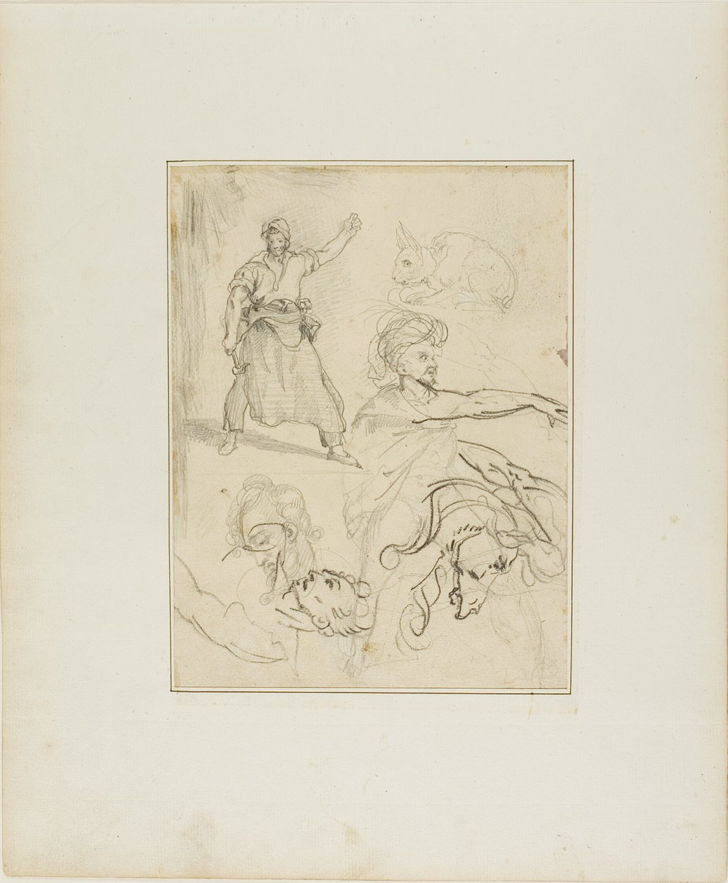 Studien eines Schmieds und eines Pferdekopfes mit Skizzen anderer Figuren und eines Kaninchens von Jean Louis André Théodore Géricault