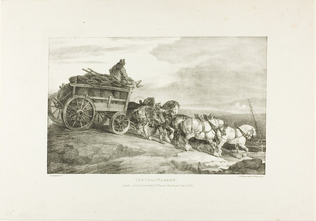 Der Kohlenwagen, Platte 7 aus Verschiedene Motive nach dem Leben auf Stein gezeichnet von Jean Louis André Théodore Géricault