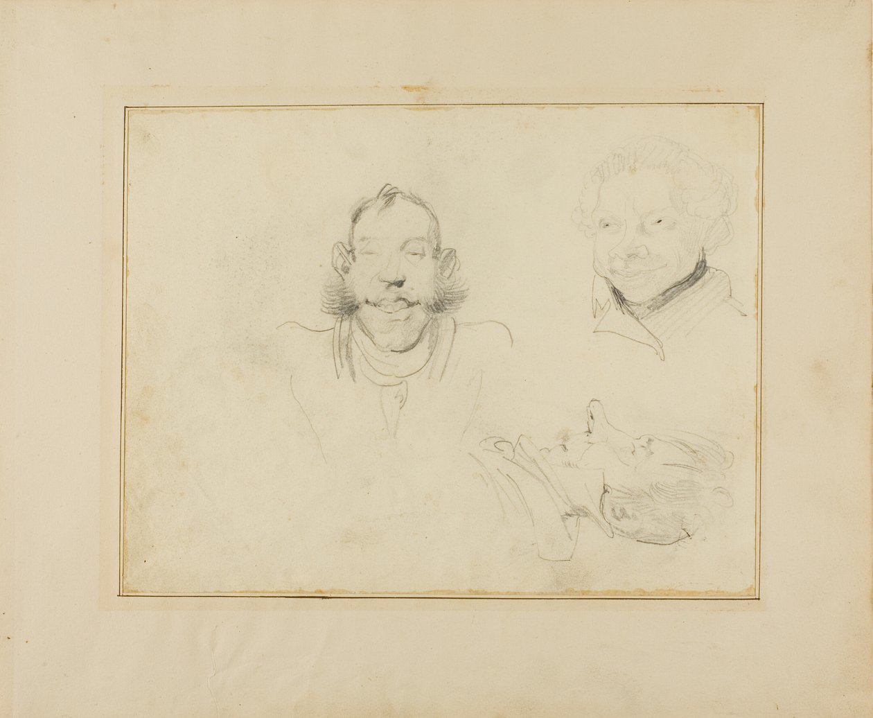 Drei Karikaturen von Köpfen von Jean Louis André Théodore Géricault