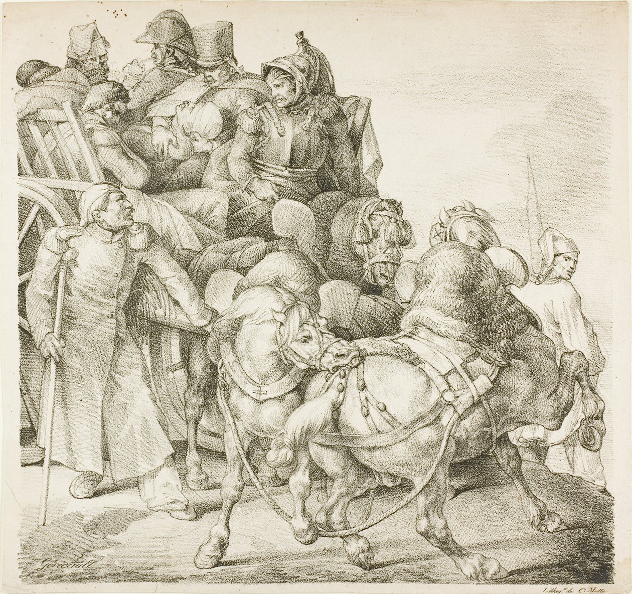 Wagen beladen mit verwundeten Soldaten von Jean Louis André Théodore Géricault