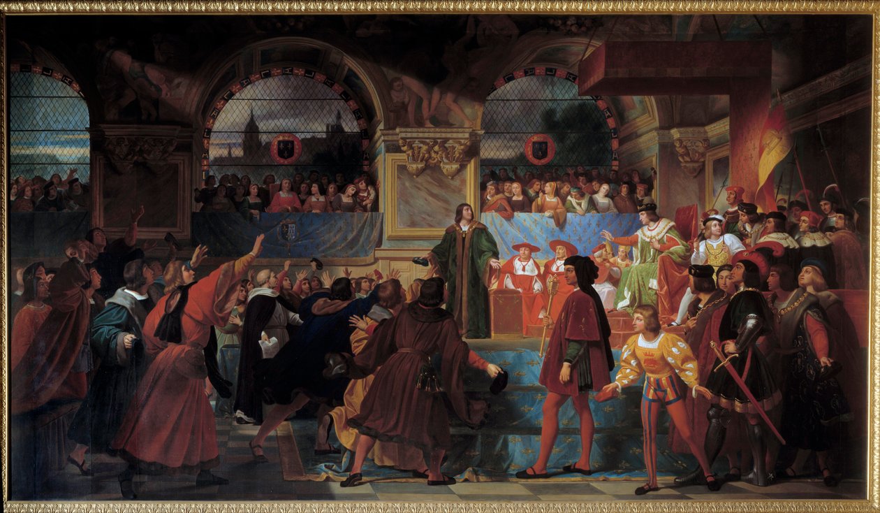 König Ludwig XII. wird zum Vater des Volkes erklärt bei den Generalständen von Tours am 14. Mai 1506. Dieser Titel wird ihm verliehen, weil er die Steuerlast für die Bürger verringerte von Jean Louis Bezard