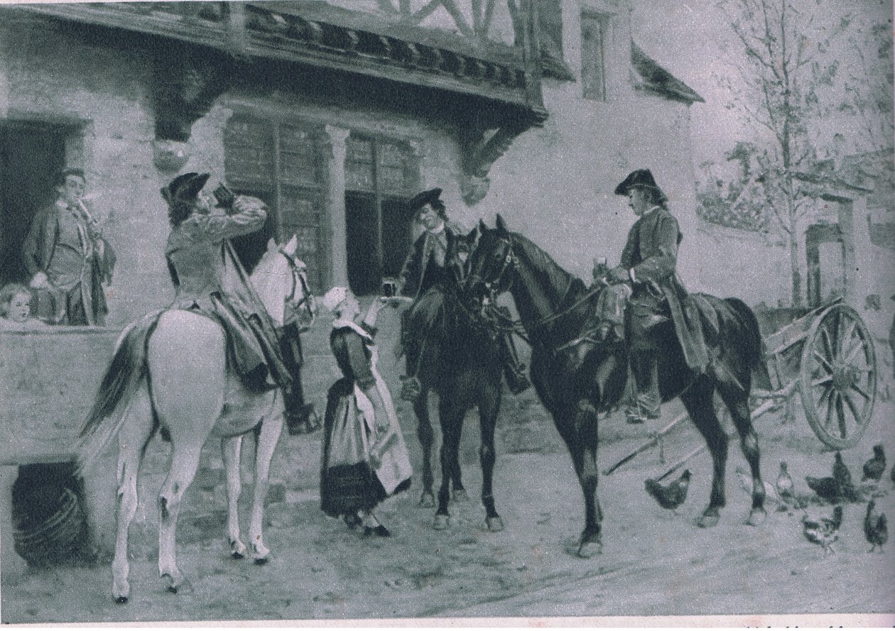 Halt an einem Gasthaus, Illustration aus Cassells Romance of Famous Lives, ca. 1940 von Jean Louis Ernest Meissonier