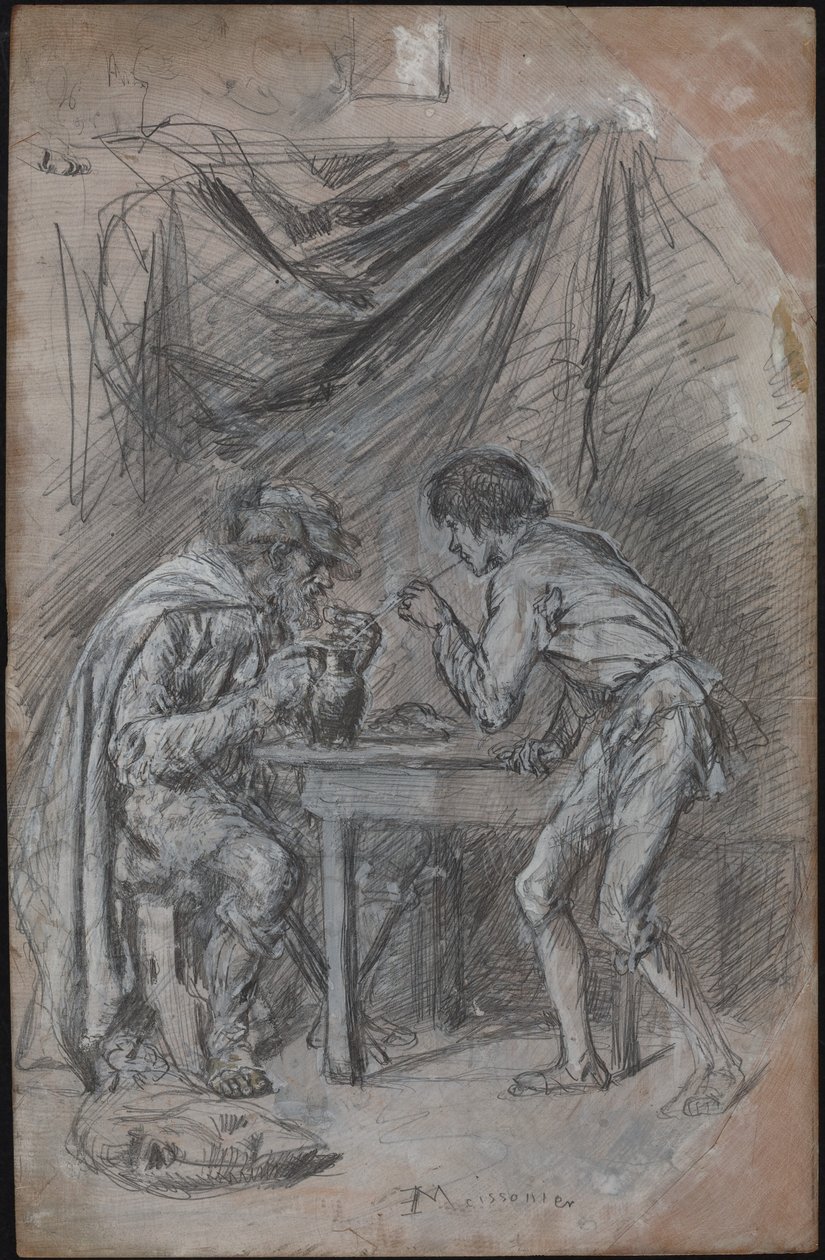 Lazarillo de Tormes stiehlt einem Blinden das Getränk von Jean Louis Ernest Meissonier