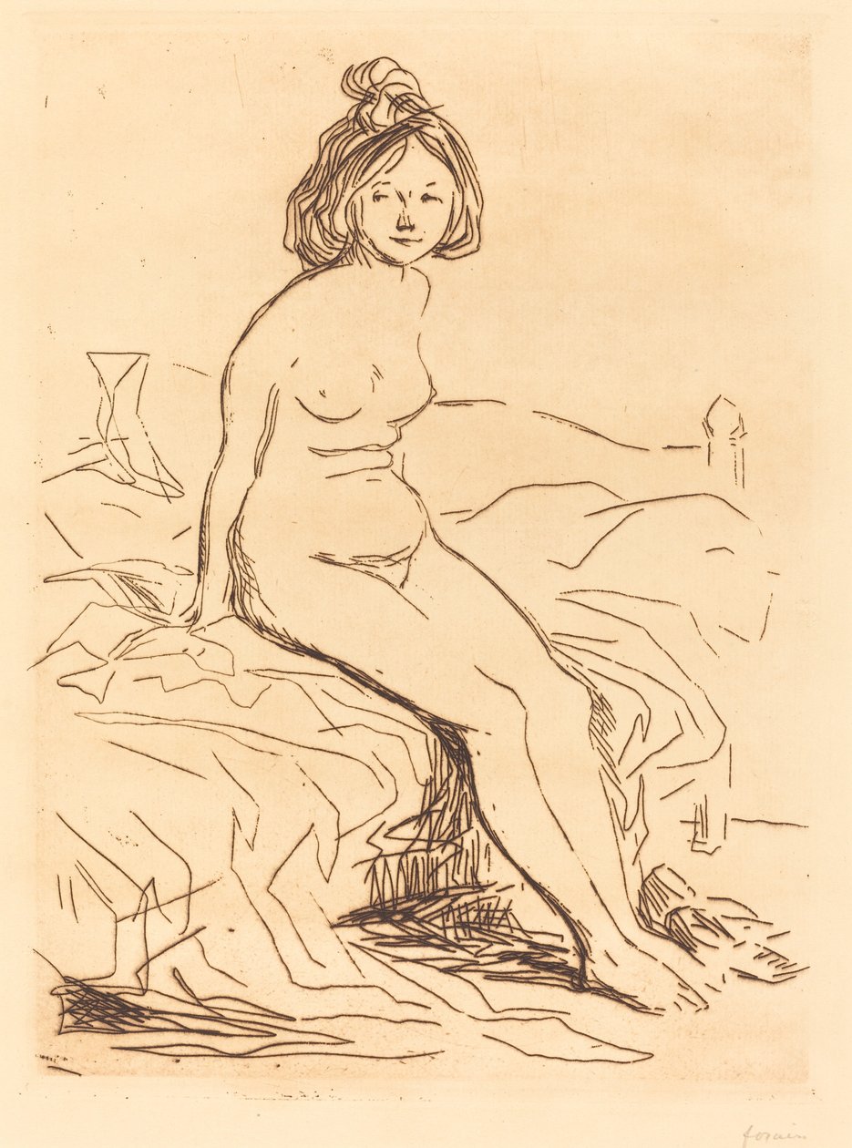 Nackte Frau, auf ihrem Bett sitzend, Vorderansicht von Jean Louis Forain