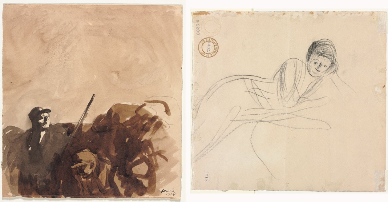 Soldat in einem Graben (recto) Liegende Frau (verso) von Jean Louis Forain