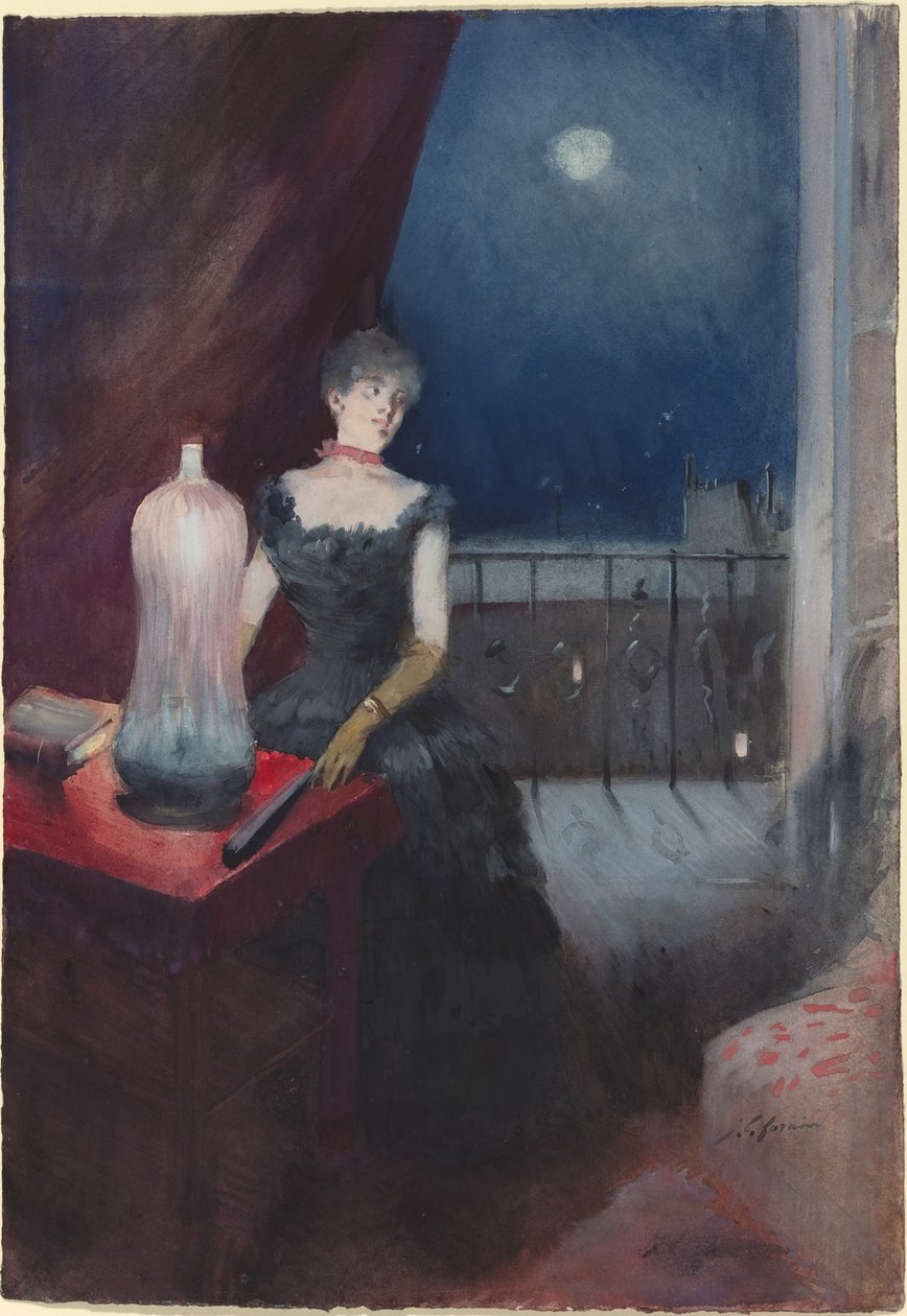 Stehende Frau mit einem Fächer, wahrscheinlich 1880-1890 von Jean Louis Forain