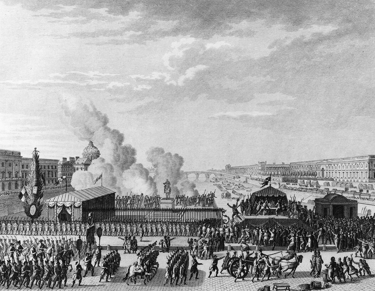 Französische Revolution: Freiwillige an der Pont Neuf in Paris, 22. Juli von Jean Louis II (after) Prieur
