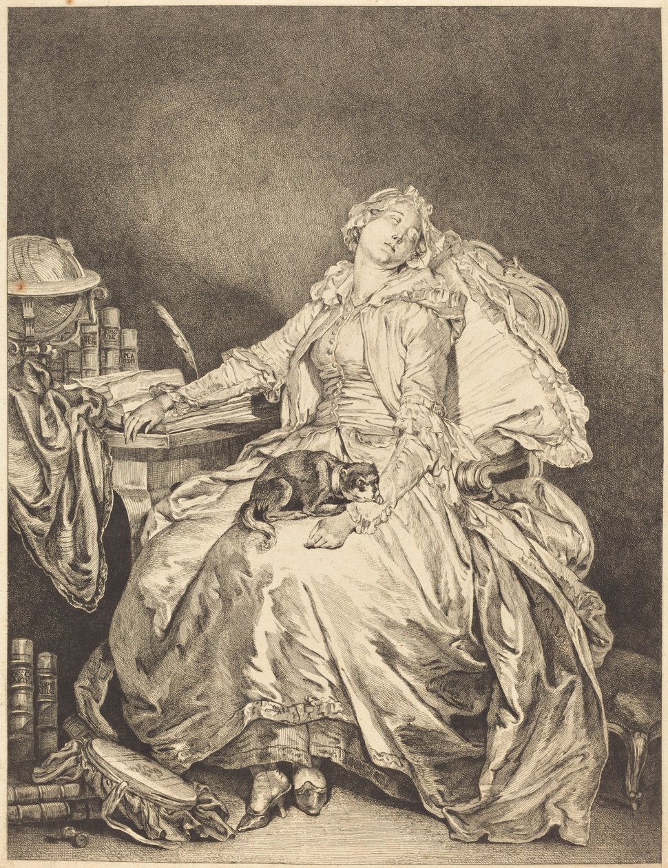 Die schlafende Philosophie von Jean Michel Moreau after Jean Baptiste Greuze