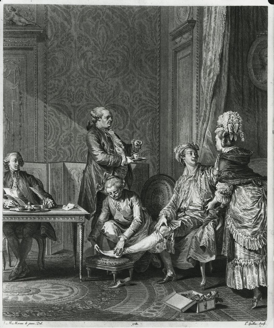Der Empfang, graviert von Louis Michel Halbou (1730-ca. 1809), 1781 von Jean Michel the Younger Moreau