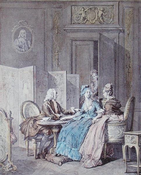 Die Schwangerschaftserklärung, 2. Hälfte des 18. Jahrhunderts, graviert von Pietro Antonio Martini (1739-97) von Jean Michel the Younger (after) Moreau