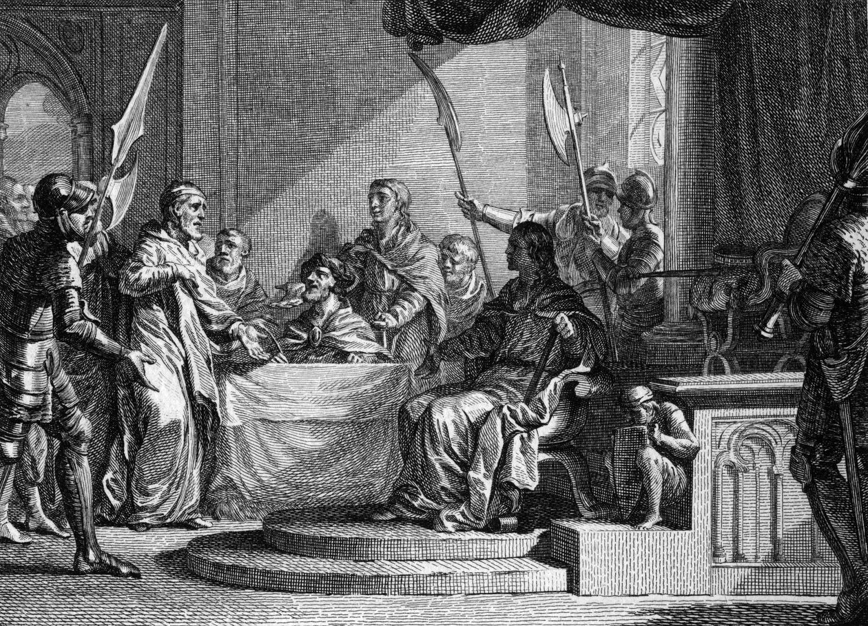 Interregnum von Karl Martell, 737: Karl Martell, Bürgermeister des Palastes, Interregnum nach dem Tod von Theuderich IV. (713-737). Gravur von Jean Michel Moreau, genannt Moreau der Jüngere (1741-1814) von Jean Michel the Younger Moreau