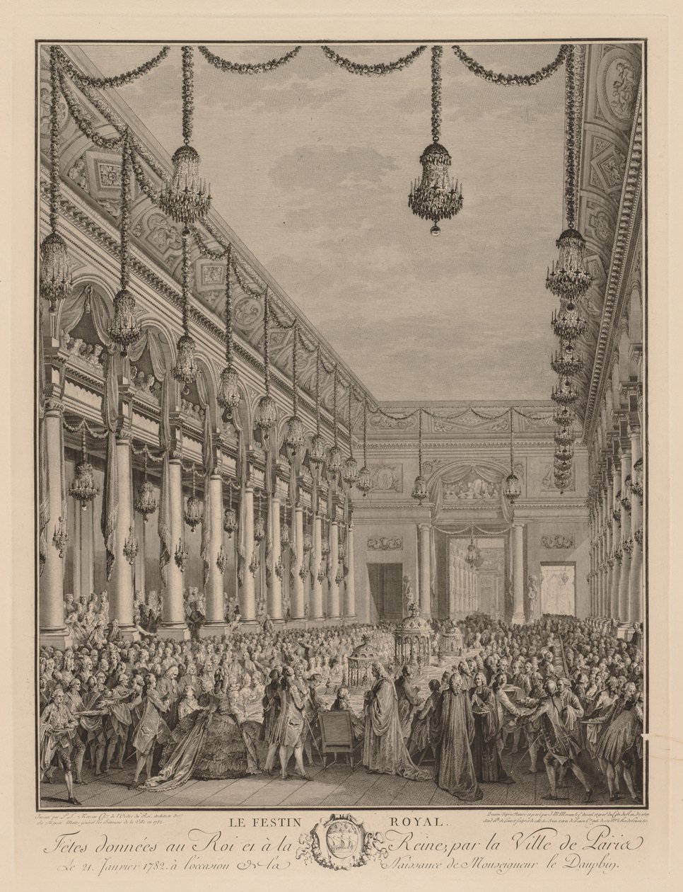 Das königliche Festmahl im Hôtel de Ville, 21. Januar 1782 von Jean Michel the Younger Moreau