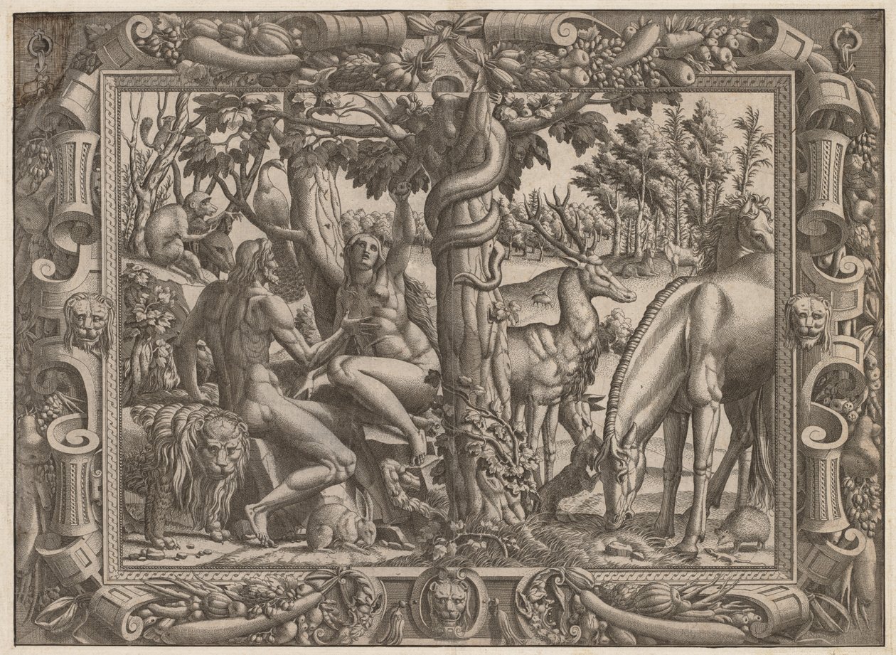 Die Versuchung Evas, um 1545-1547 von Jean Mignon