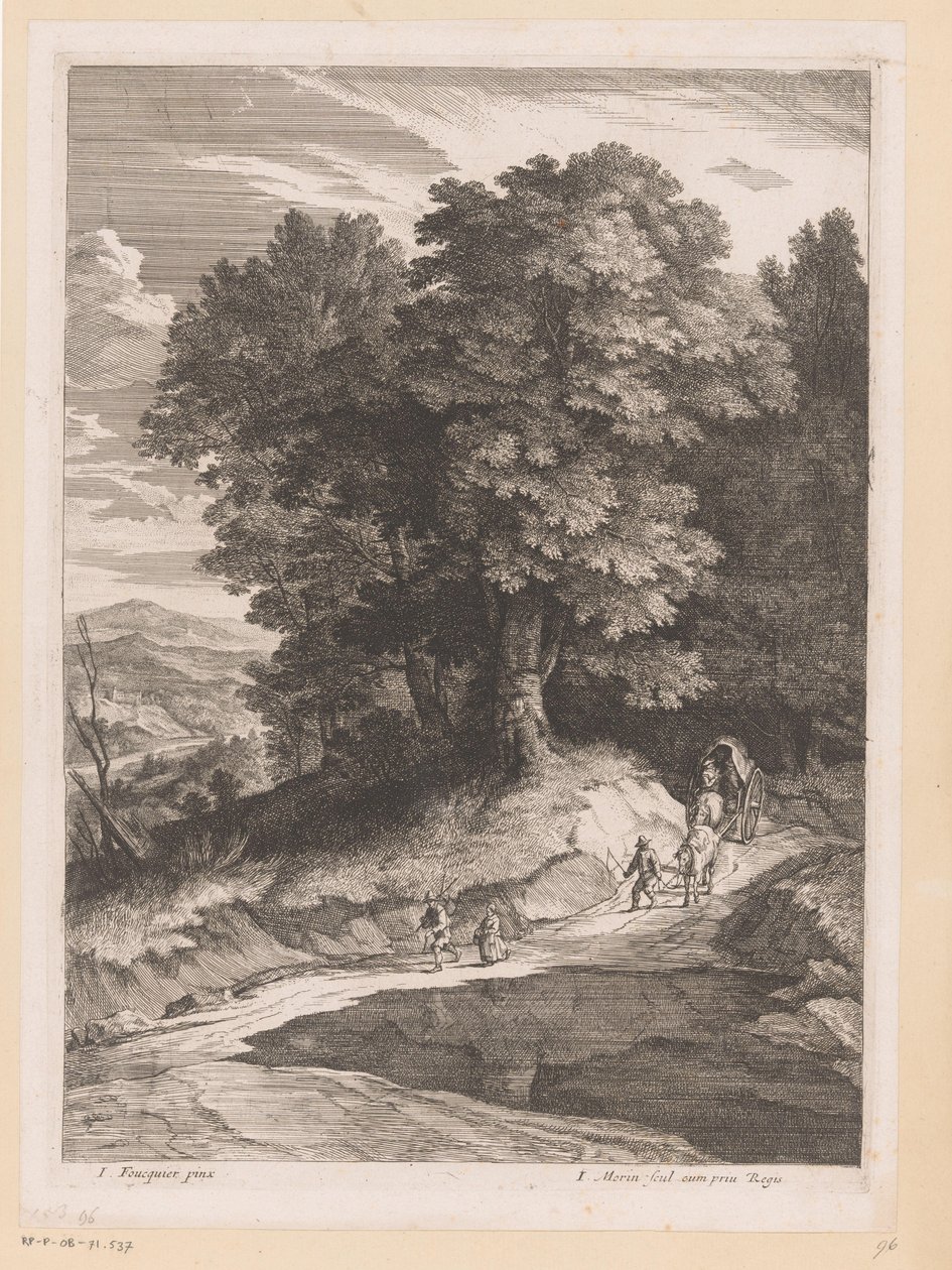Landschaft mit Reisenden mit einem Wagen auf einem Weg von Jean Morin