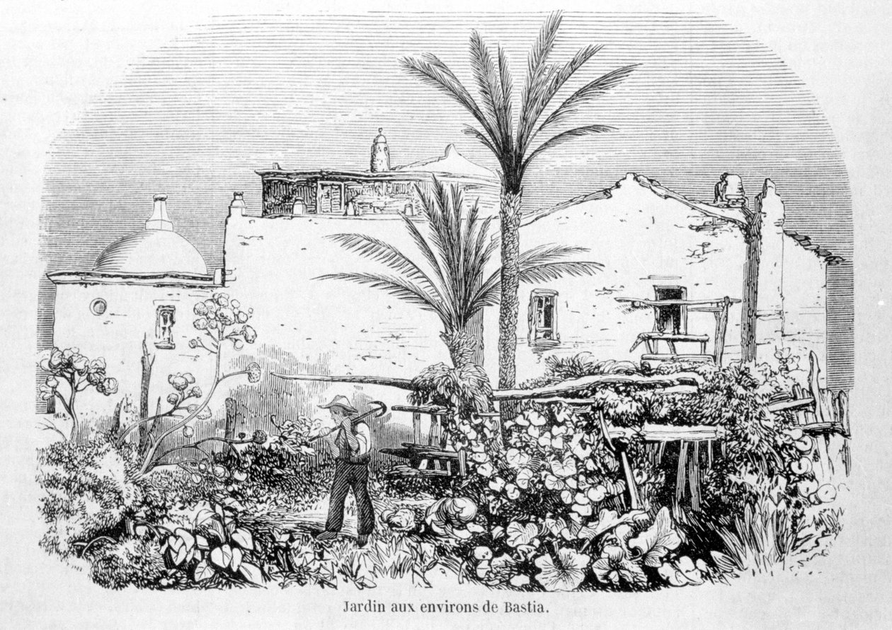 Gärten rund um Bastia. Gravur von Laurens. von Jean Paul Laurens