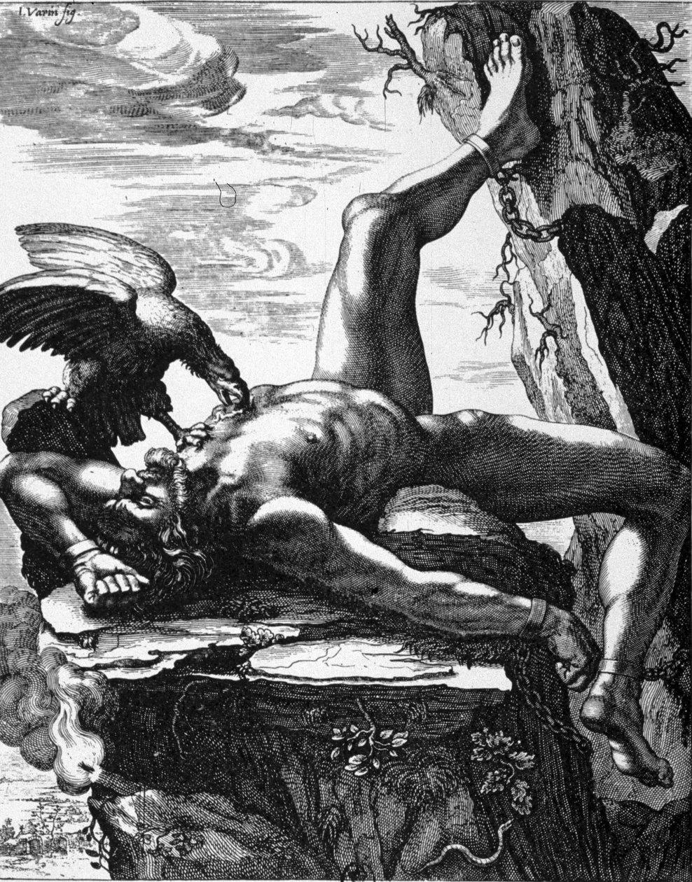 Gefesselter Prometheus - in Gemälden des Tempels der Musen von De Marolles. Paris von Jean Warin