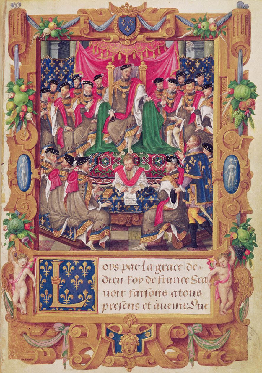 Henri II. leitet ein Kapiteltreffen des französischen Ritterordens Saint-Michel von Jean the Elder Cousin