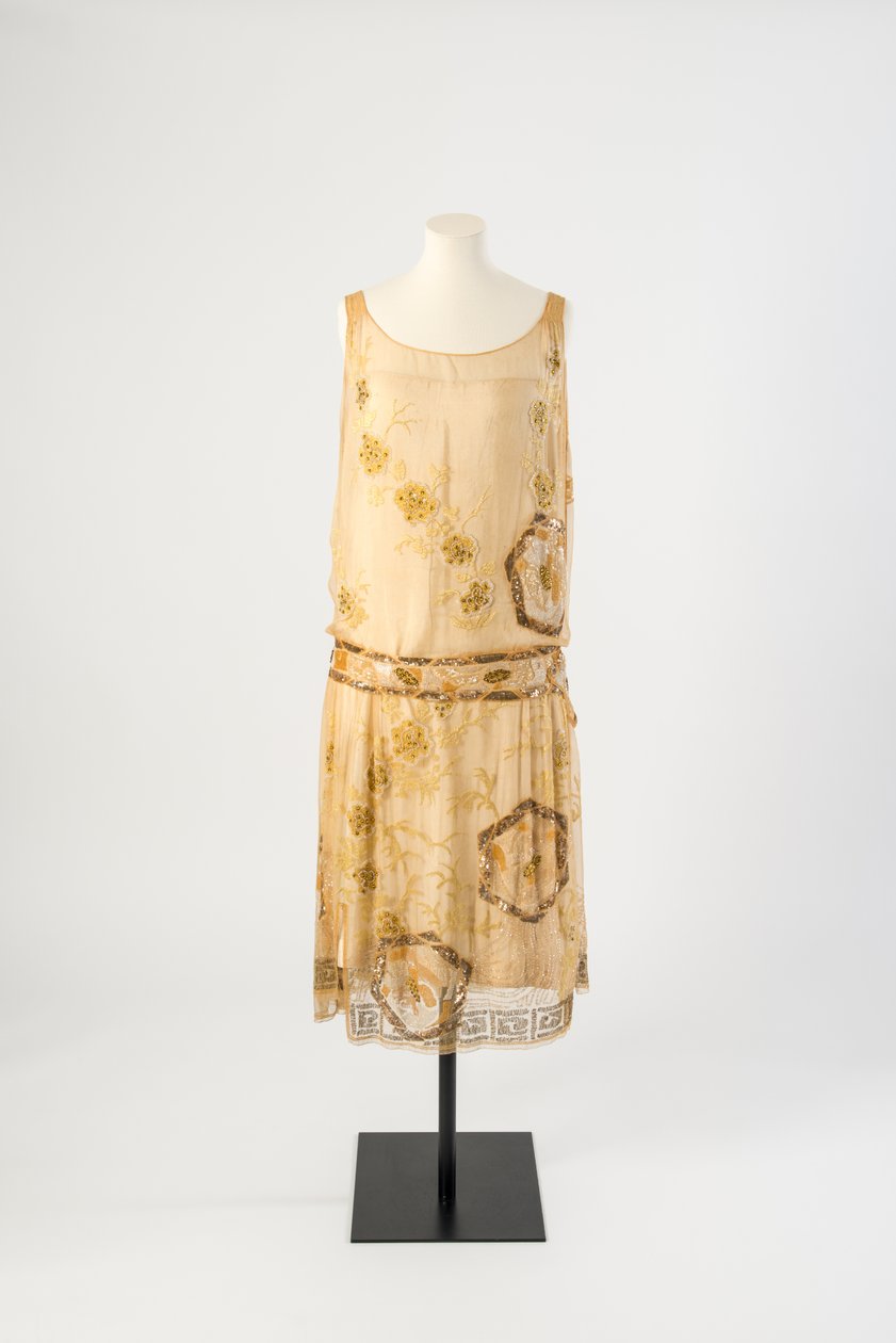 Zitronengelbes Seidenchiffon-Abendkleid mit Perlenstickerei, 1927 von Jeanne Paquin
