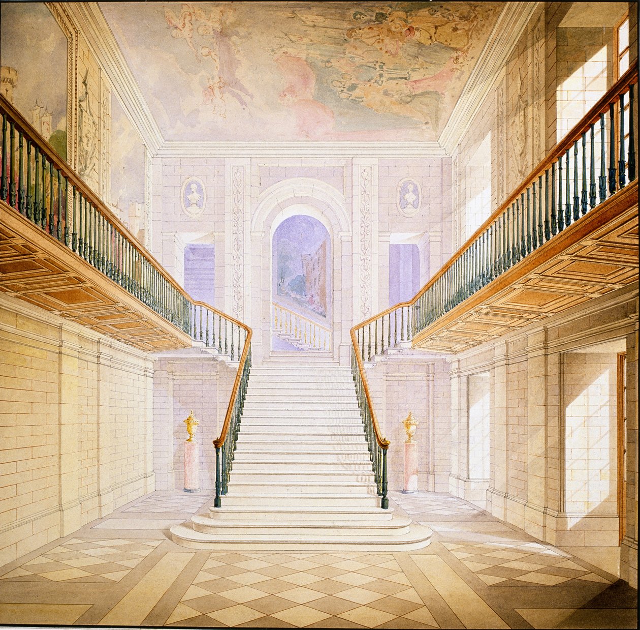 Entwurf für eine Treppe in der Painted Hall, Chatsworth von Jeffry Wyatville