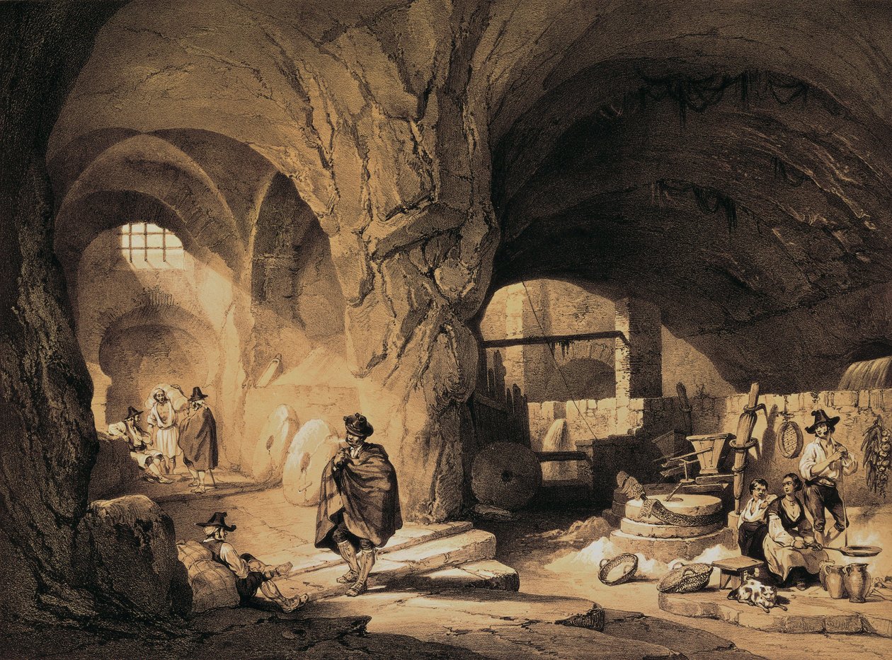 Arabische Mühle "Molinos de la Mina", Farblithographie von Jenaro Pérez Villaamil