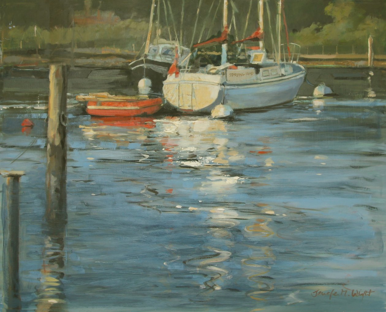 Verankerte Yachten Abendglühen von Jennifer Wright