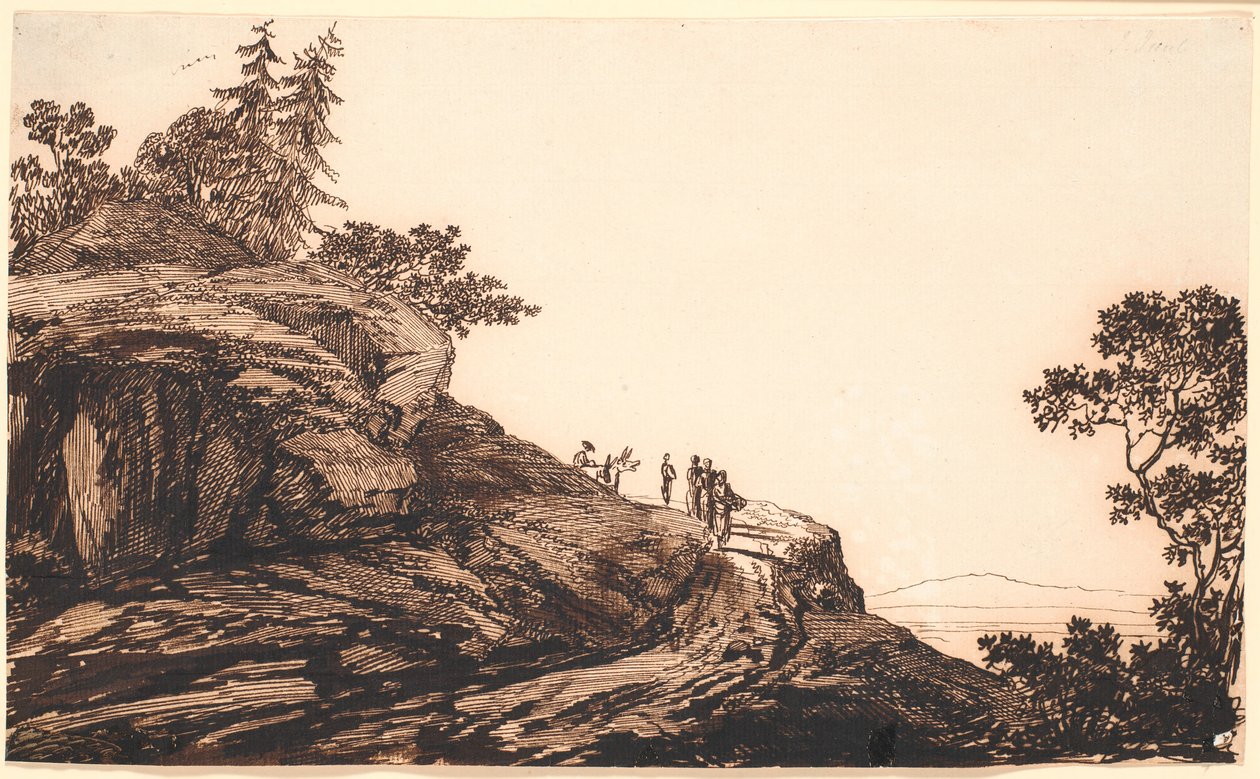 Berglandschaft mit Leuten und Eseln auf einem Weg von Jens Juel