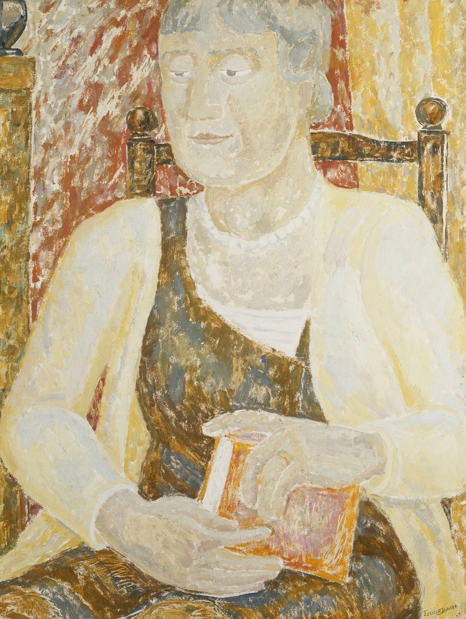 Porträt von Mrs. Ody mit einem Buch von Jessica Stewart Dismorr