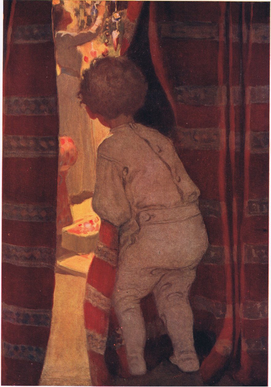 Er schlich die Treppe hinunter, um einen Blick ins Wohnzimmer zu werfen von Jessie Willcox Smith