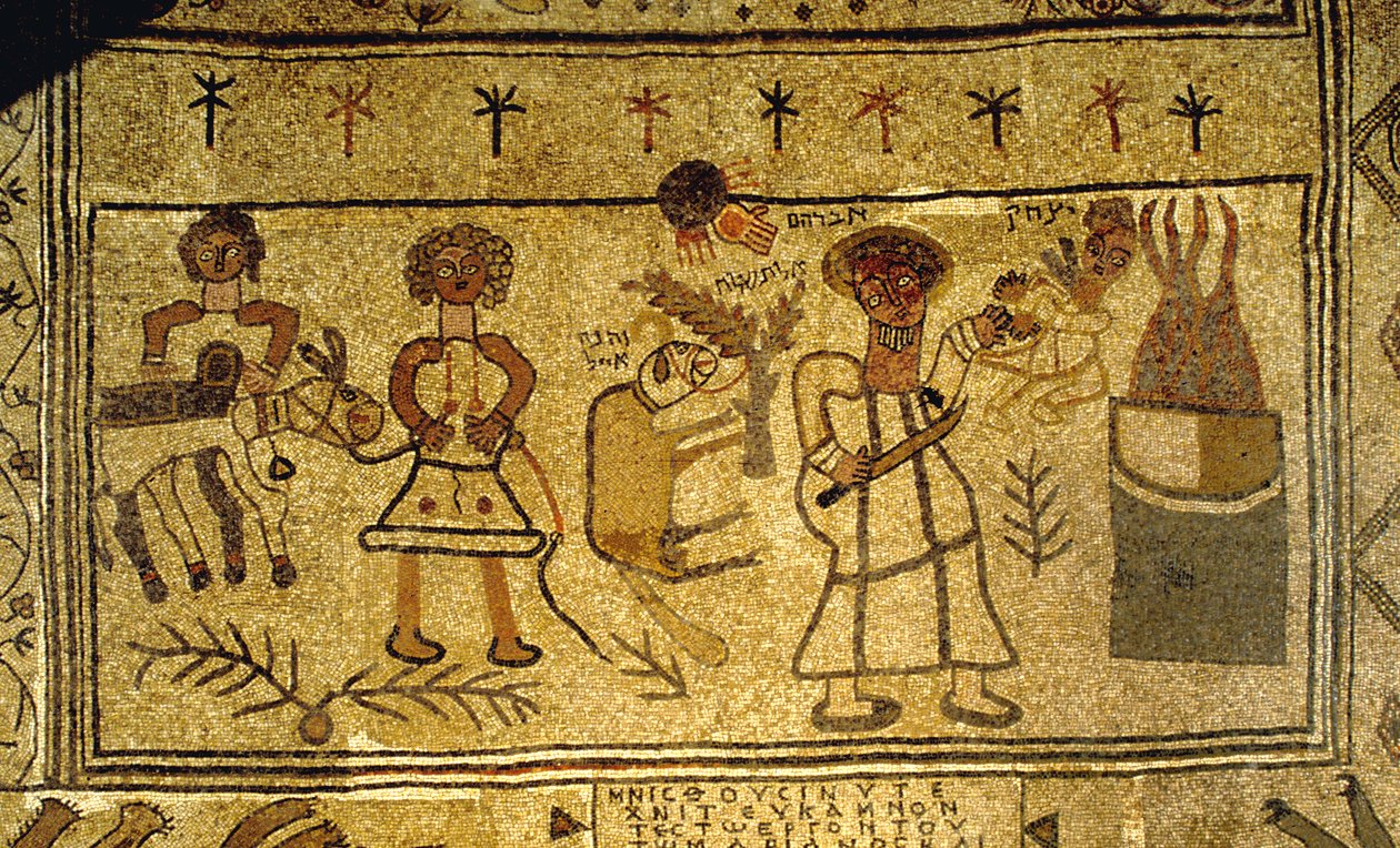 Detail des Mosaikbodens, der die Bindung Isaaks darstellt von Jewish School