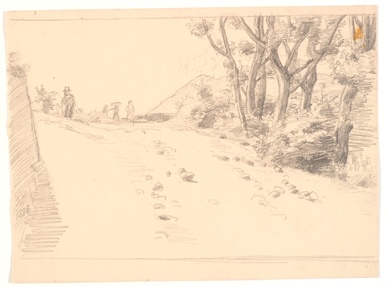 Italienische Landschaft mit einer Straße, rechts Bäume von Joakim Frederik Skovgaard