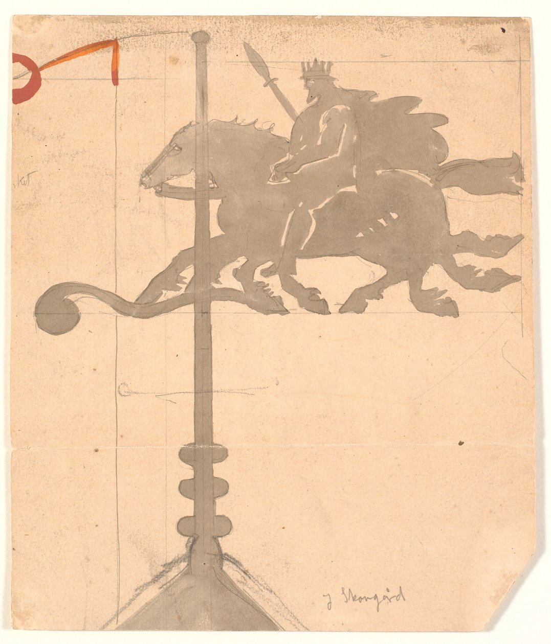 Odin auf Sleipnir. Wetterfahne an der Vallekilde Hochschule von Joakim Frederik Skovgaard