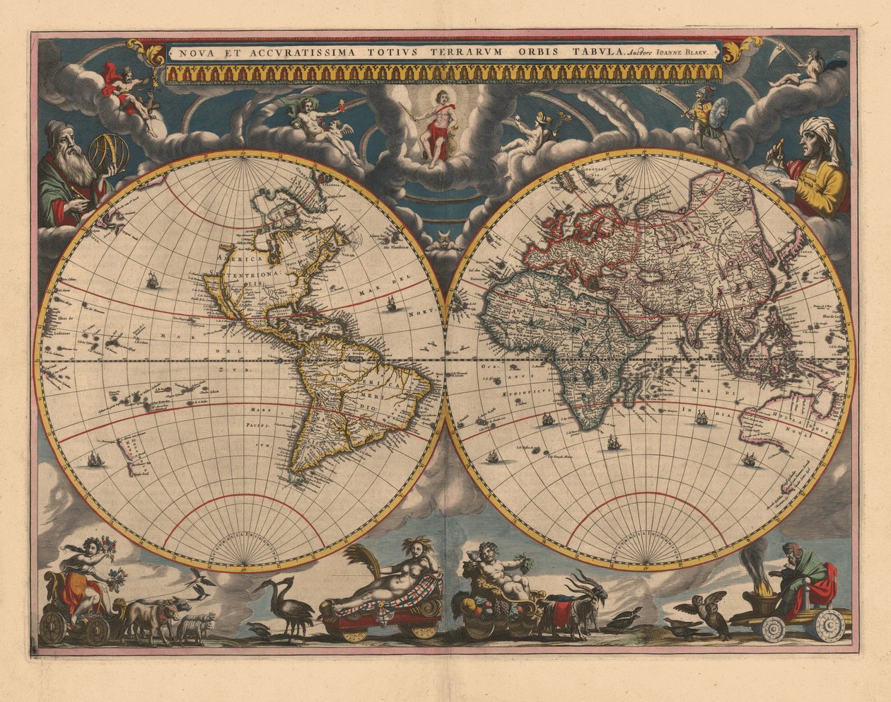Doppelhemisphärenkarte der Welt, 1662 von Joan Blaeu