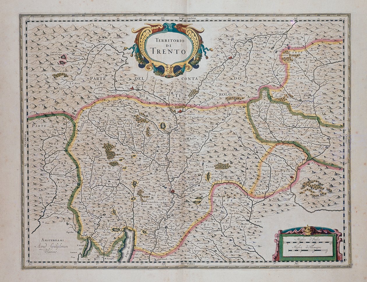 Trento-Gebiet, aus Theater of World, oder New Atlas of Maps and Representations of All Regions (Theatrum orbis terrarum, sive, Atlas novus) von Joan Blaeu (1596-1673), Italien von Joan Blaeu