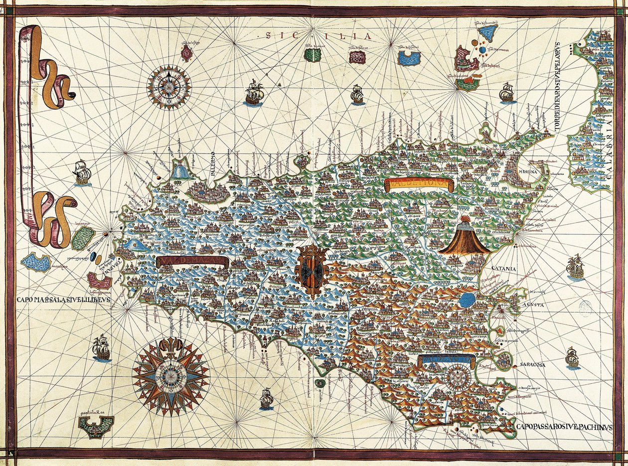 Insel Sizilien. (Sicilia) Navigationskarte von Joan Martines (1556-1591) von Joan Martines
