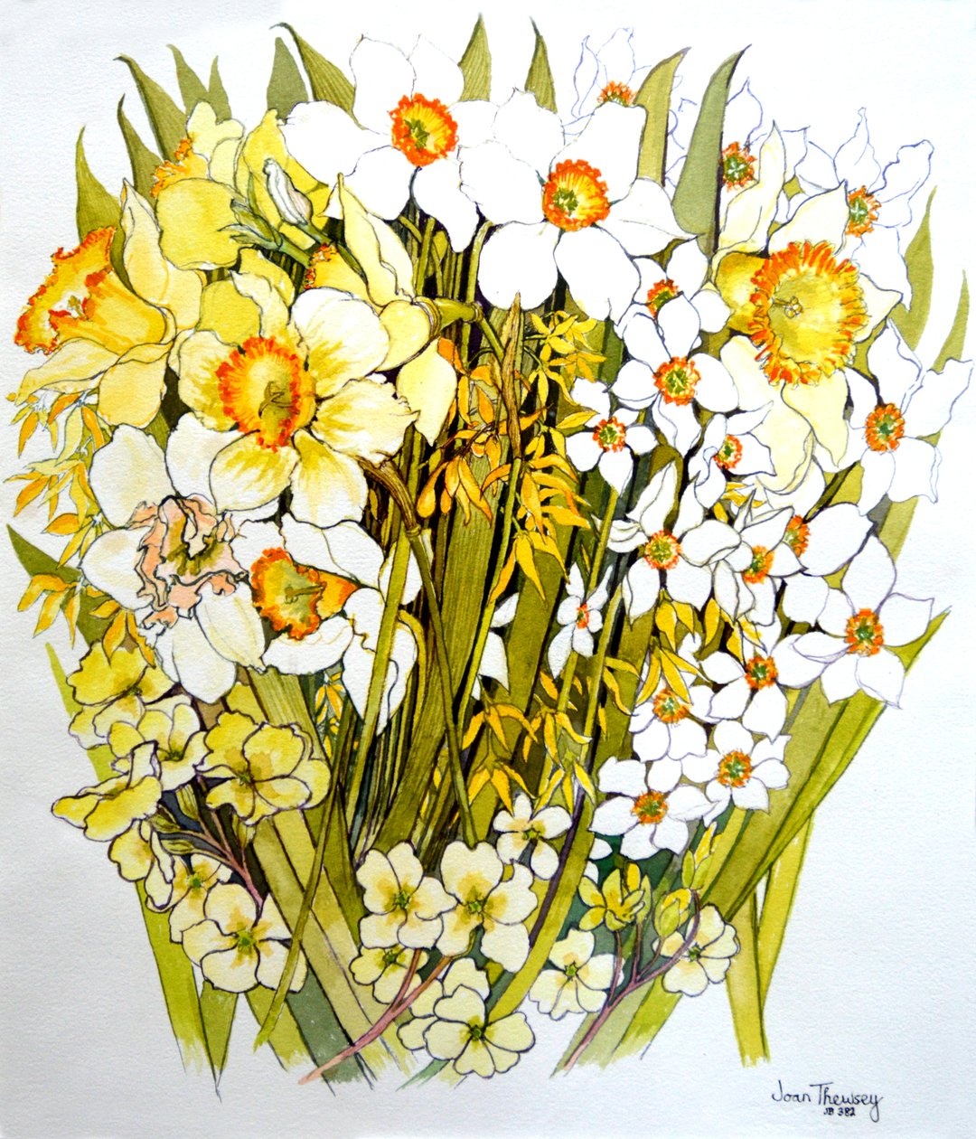 Narzissen, Narzissen, Forsythien und Primeln, 2000 von Joan Thewsey