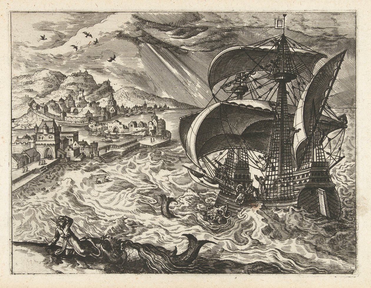 Meereslandschaft mit Jona und dem Wal von Joannes van Doetechum (I) (attributed to)