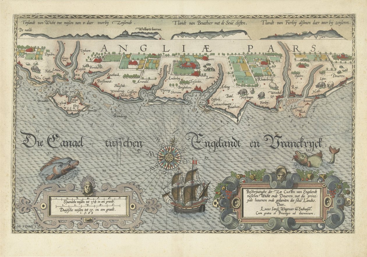 Karte der Südküste Englands zwischen der Isle of Wight und Dover von Joannes van Doetechum (I)
