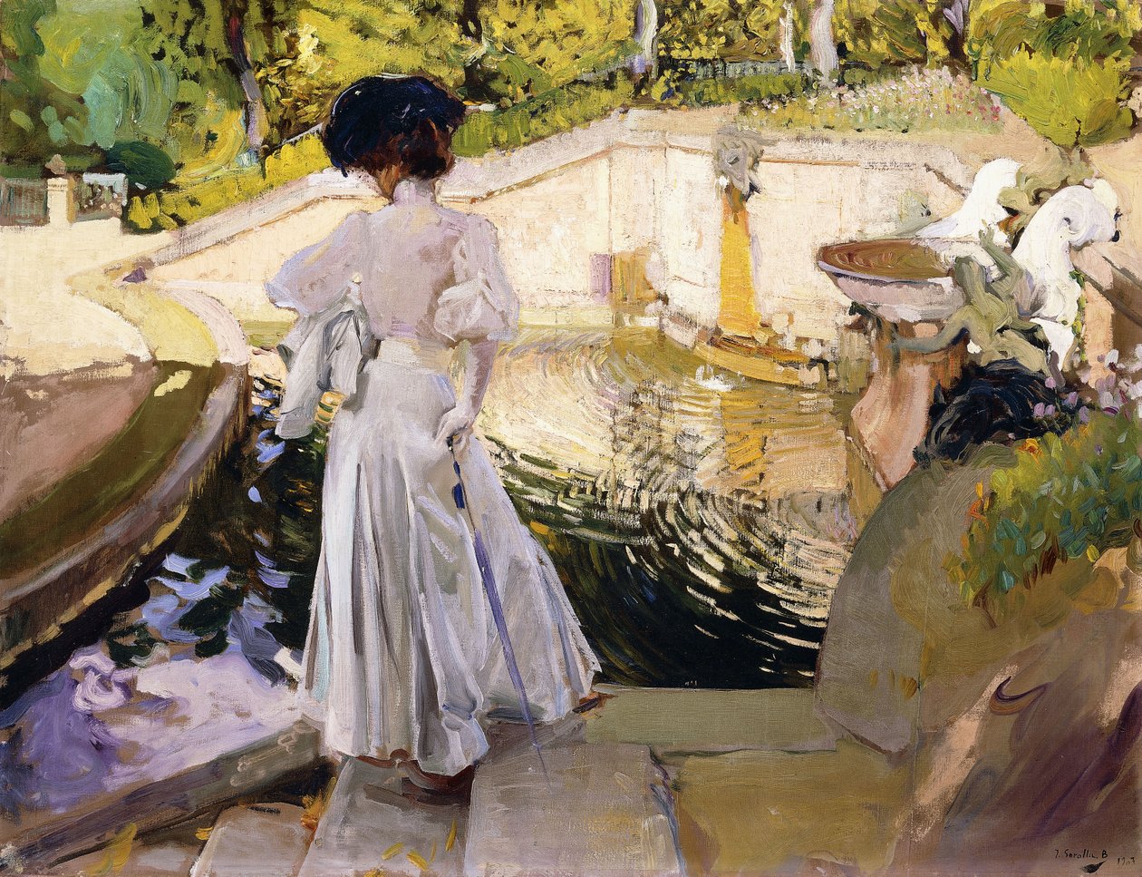Maria betrachtet die Fische, Granja, 1907 von Joaquín Sorolla