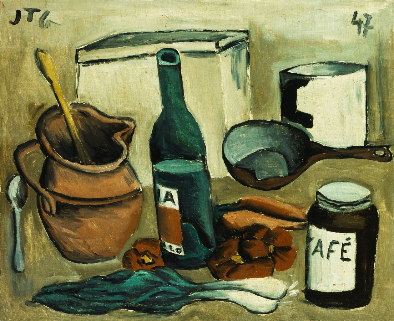 Stillleben; Kiste mit sieben Gegenständen; Naturaleza Muerta, Caja de Carton a Siete Tonos von Joaquin Torres Garcia
