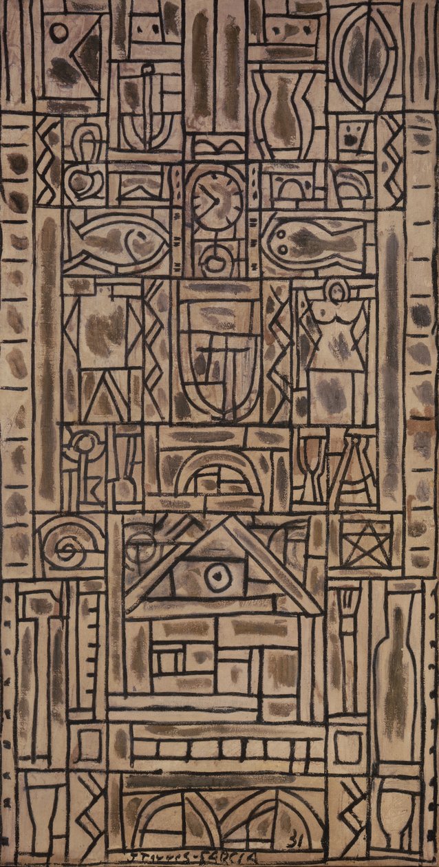 Universelle symmetrische Komposition in Schwarz und Weiß von Joaquin Torres Garcia
