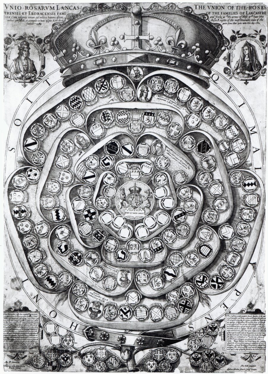 Die Vereinigung der Rosen der Familien Lancaster und York, 1589 von Jodocus Hondius