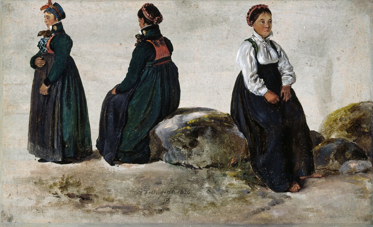 Studien weiblicher Kostüme aus Luster in Sogn von Johan Christian Dahl